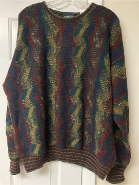 Lorenzo Made In Italy Multicolor Chevron Sweater Blue, Green, brick, Mustard